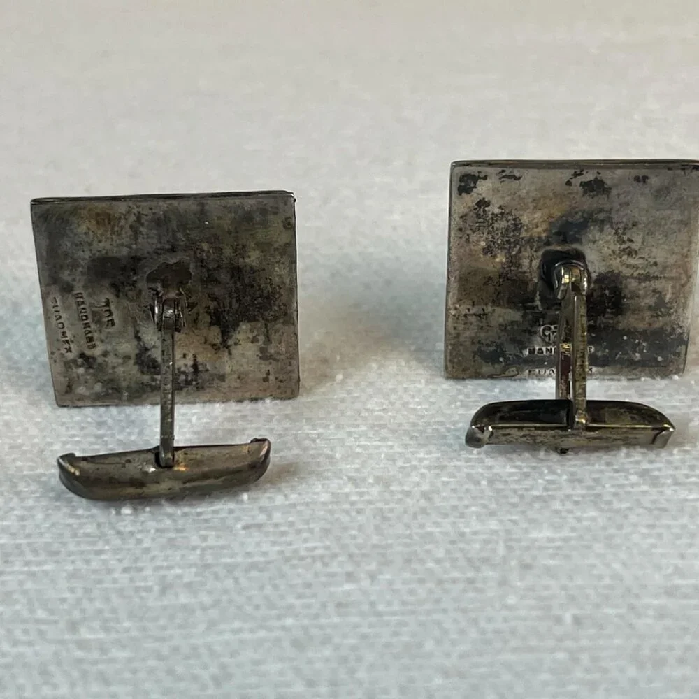 Vintage Silver Abalone Square Cuff Links Stamped 925/Handmade Formal Gift Weddin